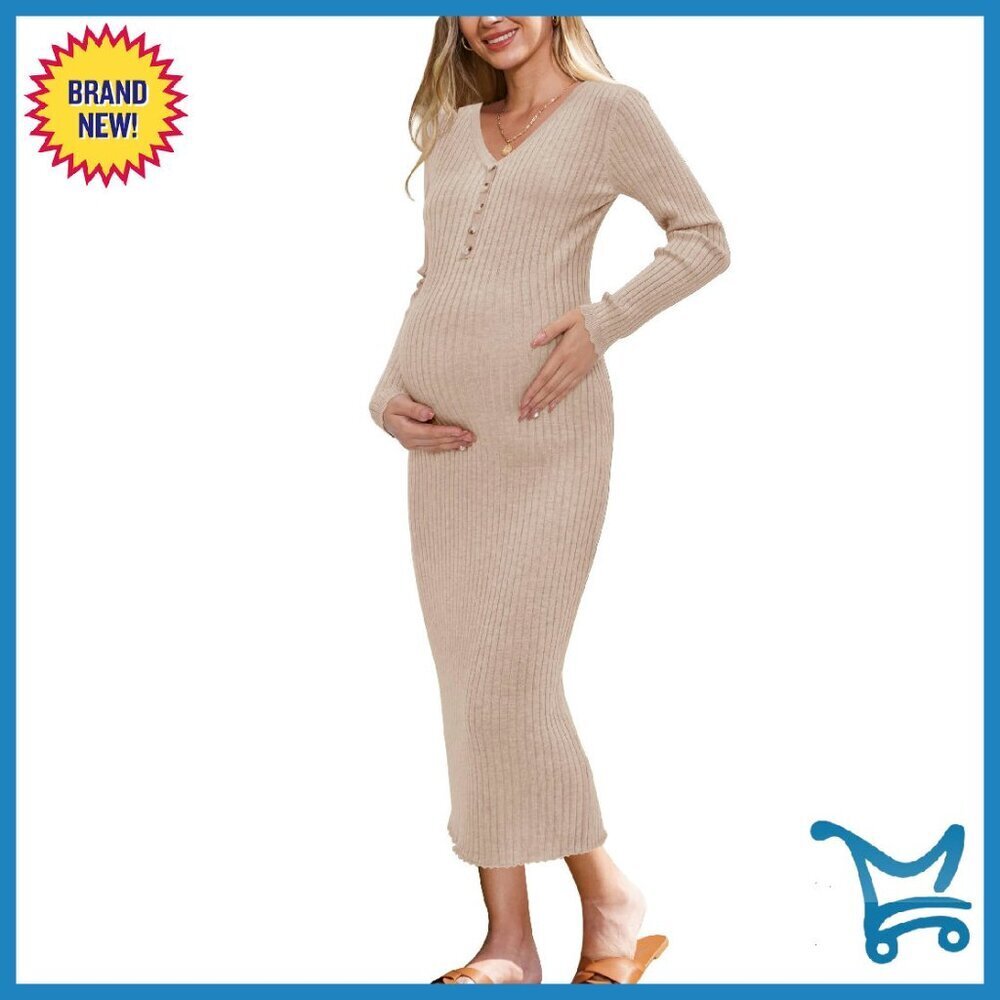 Wool Blend Maternity Sweater Dress V Neck Long Sleeve Slim Fit